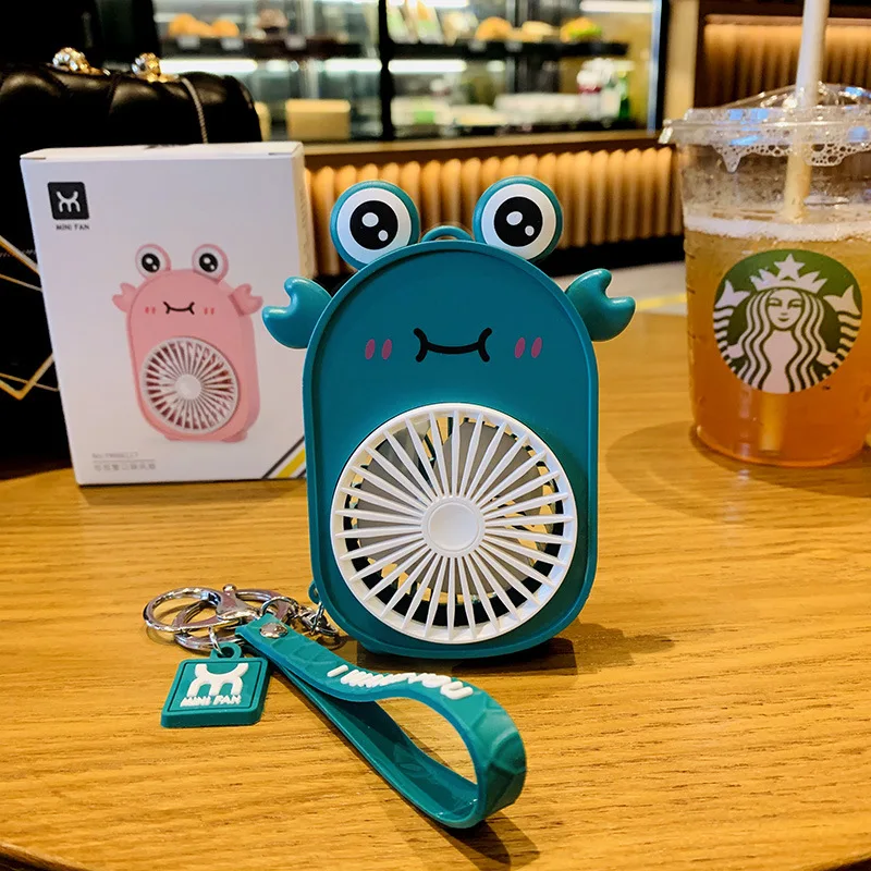 Creative Crown Monkey USB Charging Fan Keychain Cute Mini Handheld Fan Mirror Bag Pendant Car Key Ring For Girls Gift