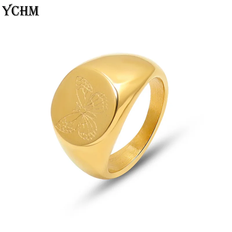 

Chinese Style Butterfly Rings for Women Stainless Steel Peony Flower Ring 18 K Gold Plated Ring Jewelry Hip Hop Accessories YCHM
