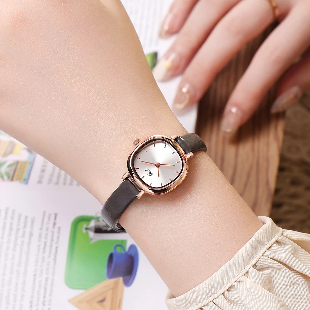 GEDI Retro Coffee Women Square Watches Thin Leather Strap Waterproof Vintage Fashion Ladies Quartz Wristwatches Female Clock New