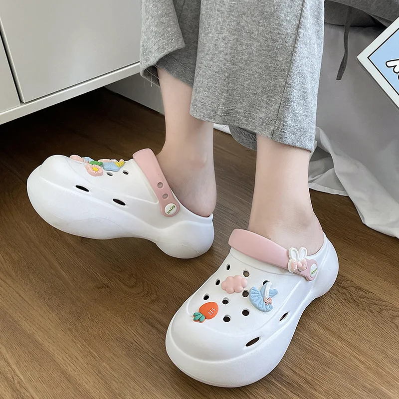 Summer New EVA Elevated Hole Shoes with Thick Sole Matsutake Sole Non slip External Wearing Sandals Fashion Casual Beach Shoes