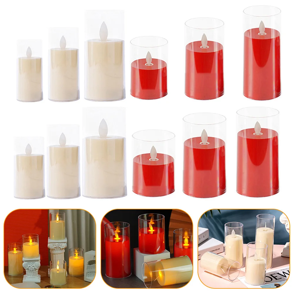 

3Pcs Led Flameless Electric Candles Lamp Acrylic Glass Battery Flickering Fake Tealight Candle Bulk for Wedding Christmas