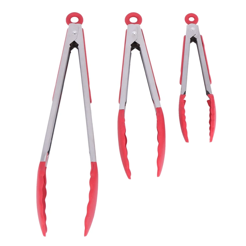 

Набор 3 размеров силиконовых кухонных стандартных щипцов для салата, барбекю, кухонные инструменты из нержавеющей стали, аксессуары для вып...