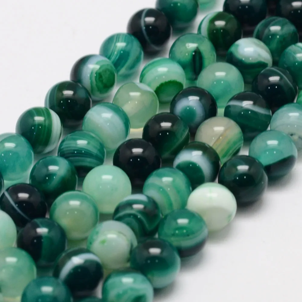 

47PCS Striped Agate/Banded Agate Bead Strands Round Grade A Dyed Teal 8mm Hole: 1mm about 47~48pcs/strand 14.5 inch