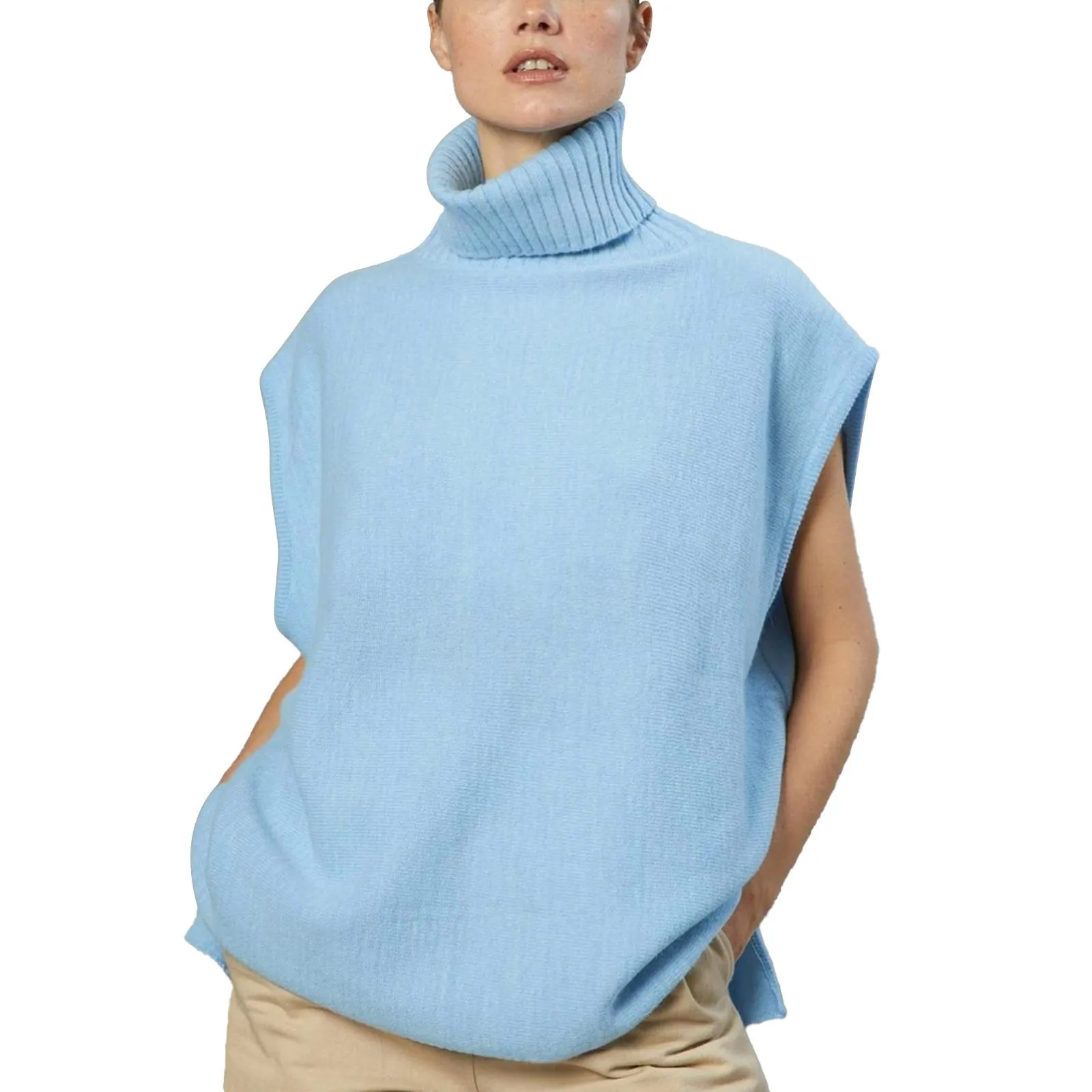 

Women's Solid High Neck Sleeveless Top Fashion Casual Pullover Sweater Vigil Hoodie