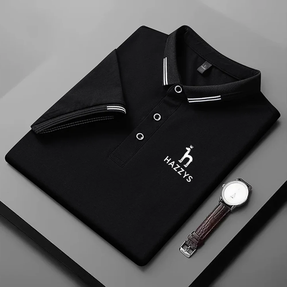 2023 Summer New HAZZYS Cotton Short Sleeve T-Shirt Men's Business Shirt POLO Sweat Absorbing Soccer Jersey