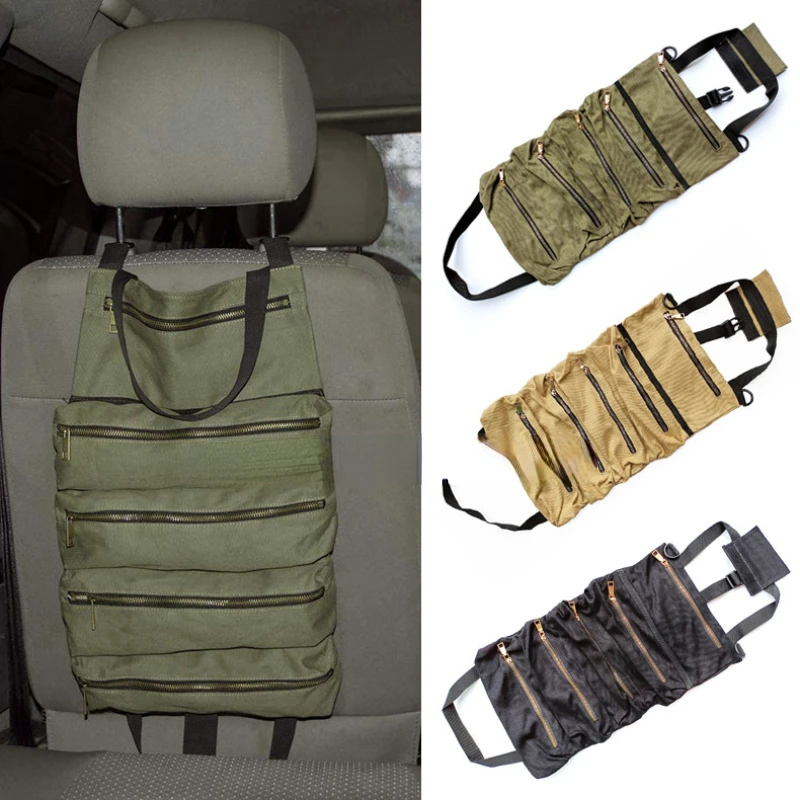 

2022 Car Storage Tool Bag Seat Kit Hanging Bag Roll Type Electrician Storage Suitcase Travel Tricolor Organizer Portable Tool
