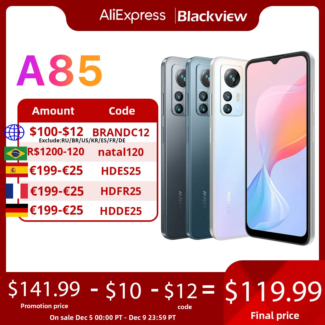 Blackview A85 Android 12 Smartphone 8GB 128GB 6.5'' 90Hz Display Mobile Phone 50MP Cameras 4480 mAh 18W Charge NFC Cellphone 4G