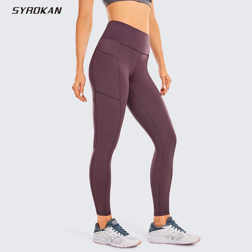 

SYROKAN Women's Naked Feeling High Waisted Yoga Pants Gym Tights Soft Workout Leggings with Zip Pockets- 28 Inches