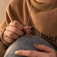 sumeng 2022 new korean fashion cute plush bear pendant necklace for girl women bear long sweater chain necklace collar jewelry