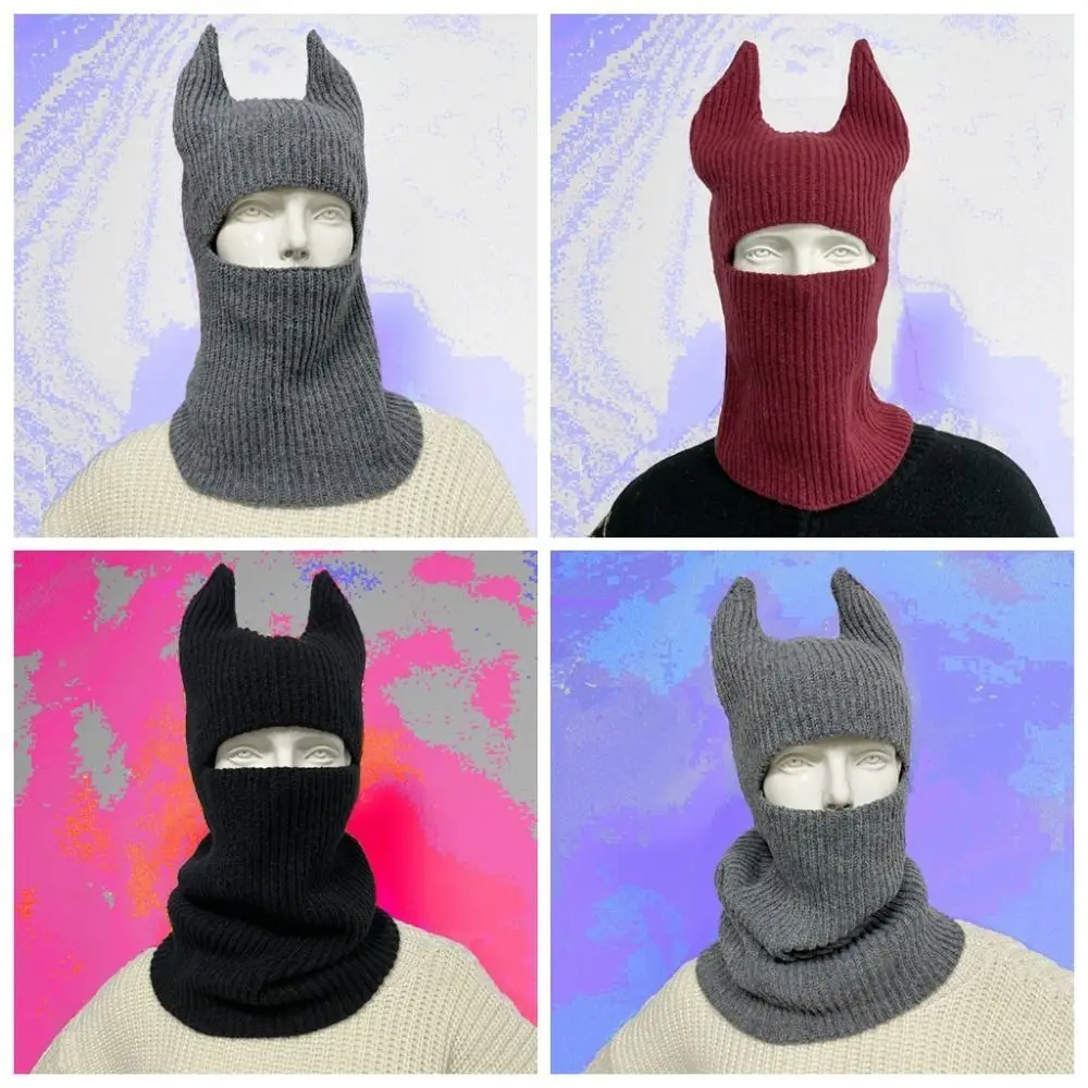 Ворсовая шапка с коровьим рогом вязаная модная многофункциональная теплая на