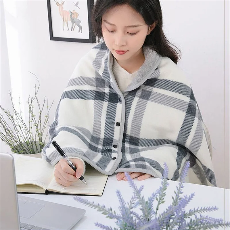 

Wearable Plaid Fleece Blanket With Button Polyester Winter Warm Throws on Sofa Bed Travel Thicken Bedroom Grey Throw Blanket