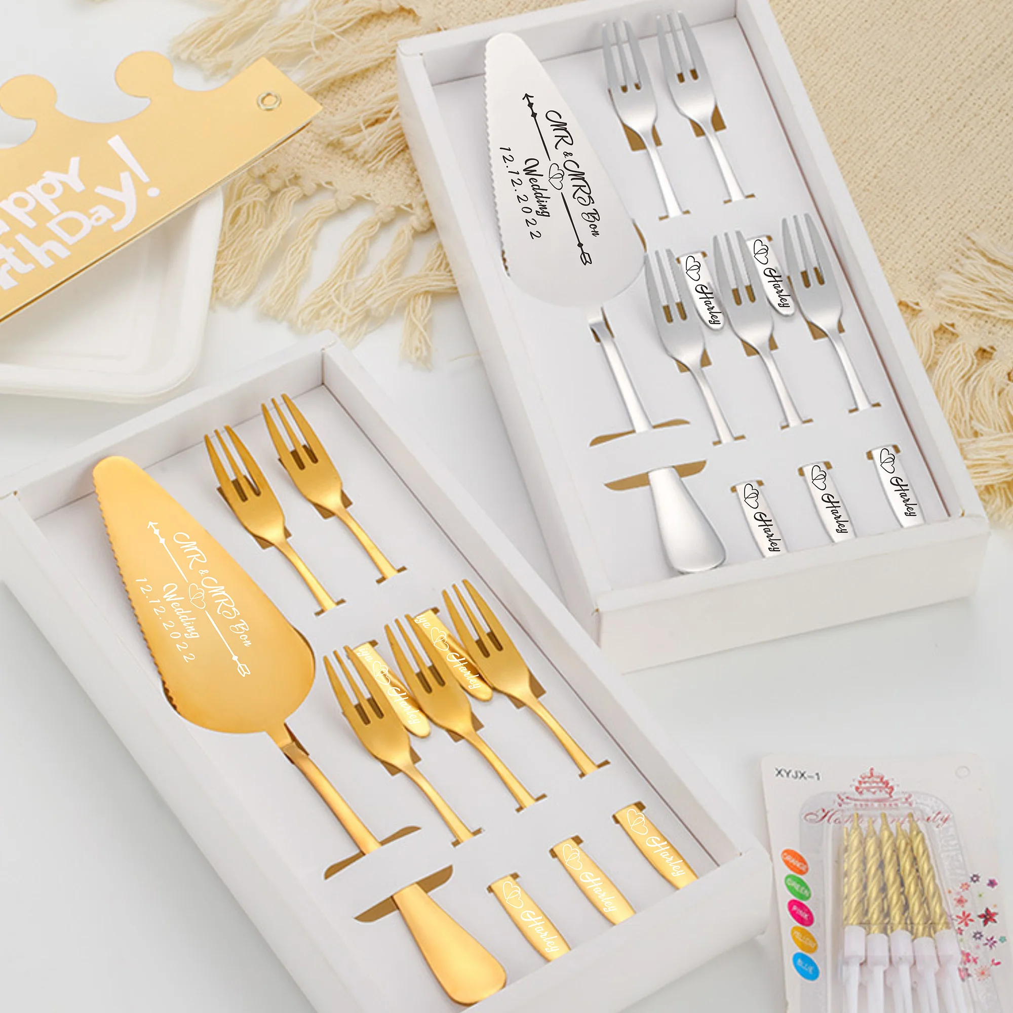 1 Set Personalized Wedding Cake Knife Server Set With Forks Customized Tableware Suit Birthday Gift Party Decorative Articles