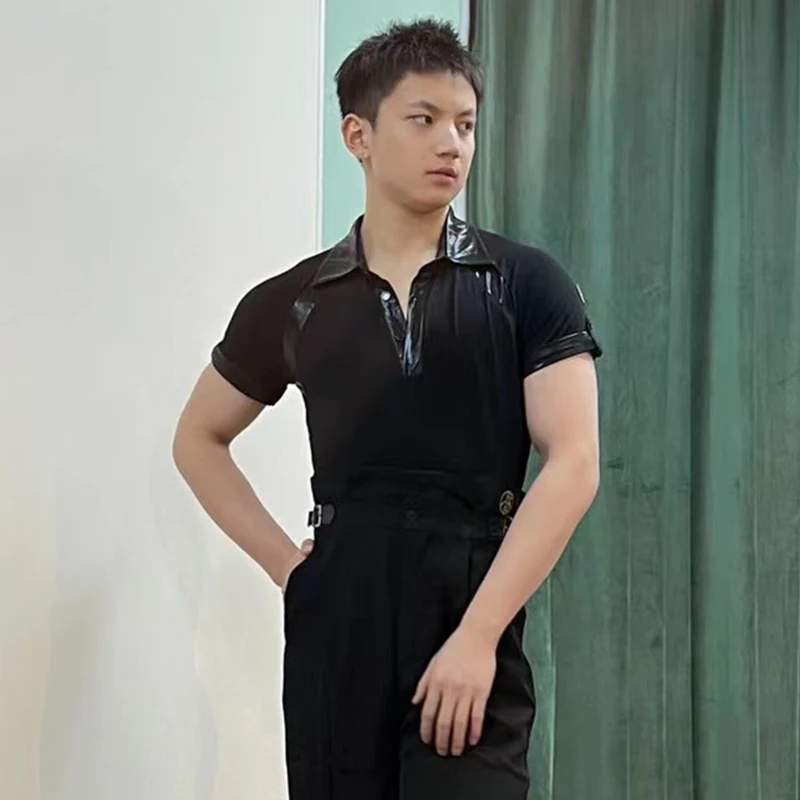 

Костюм для латиноамериканских танцев DNV17495, одежда для соревнований, черные топы, штаны, одежда для бальных танцев, костюм для выступлений для мужчин и взрослых