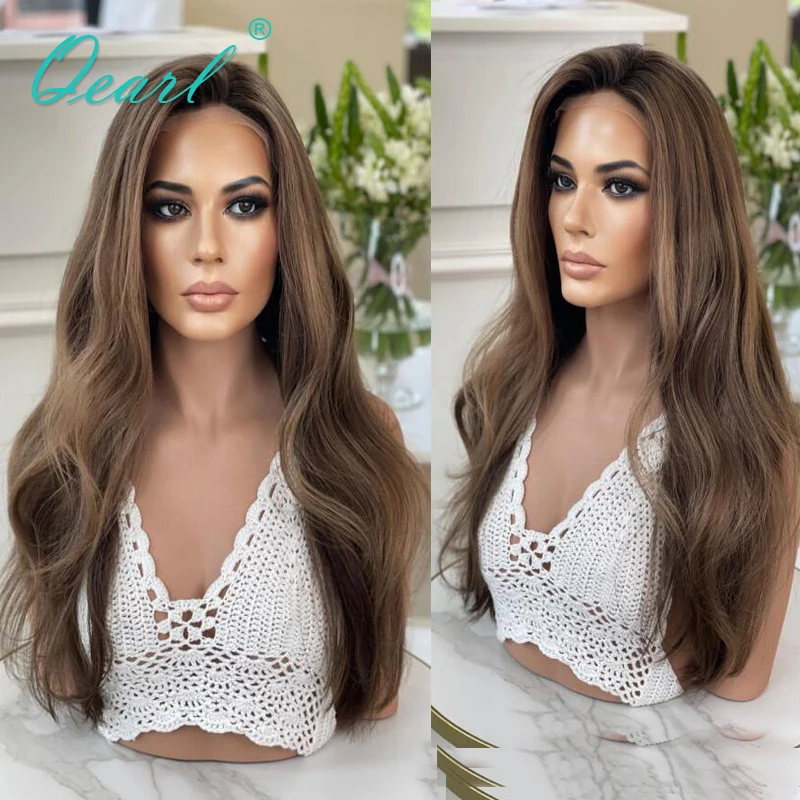 New in 360 Lace Frontal Wigs Pre Plucked Dark Brown Lowlights Honey Blonde Glueless Full Lace Wig for Women Long Short Wig QEarl