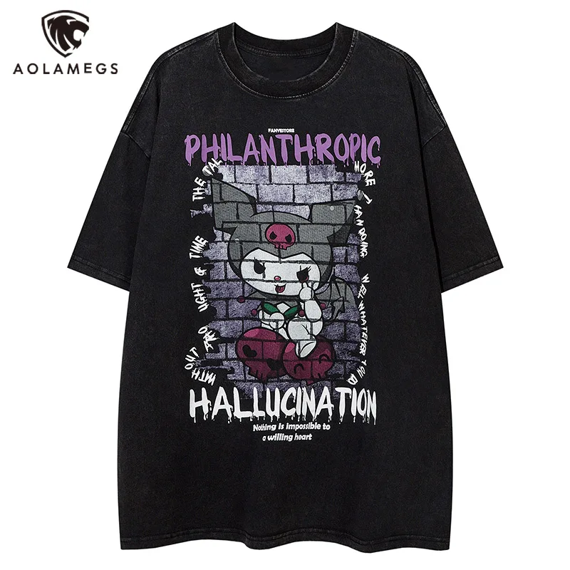 Мужская черная футболка с принтом граффити из мультфильма короткими рукавами