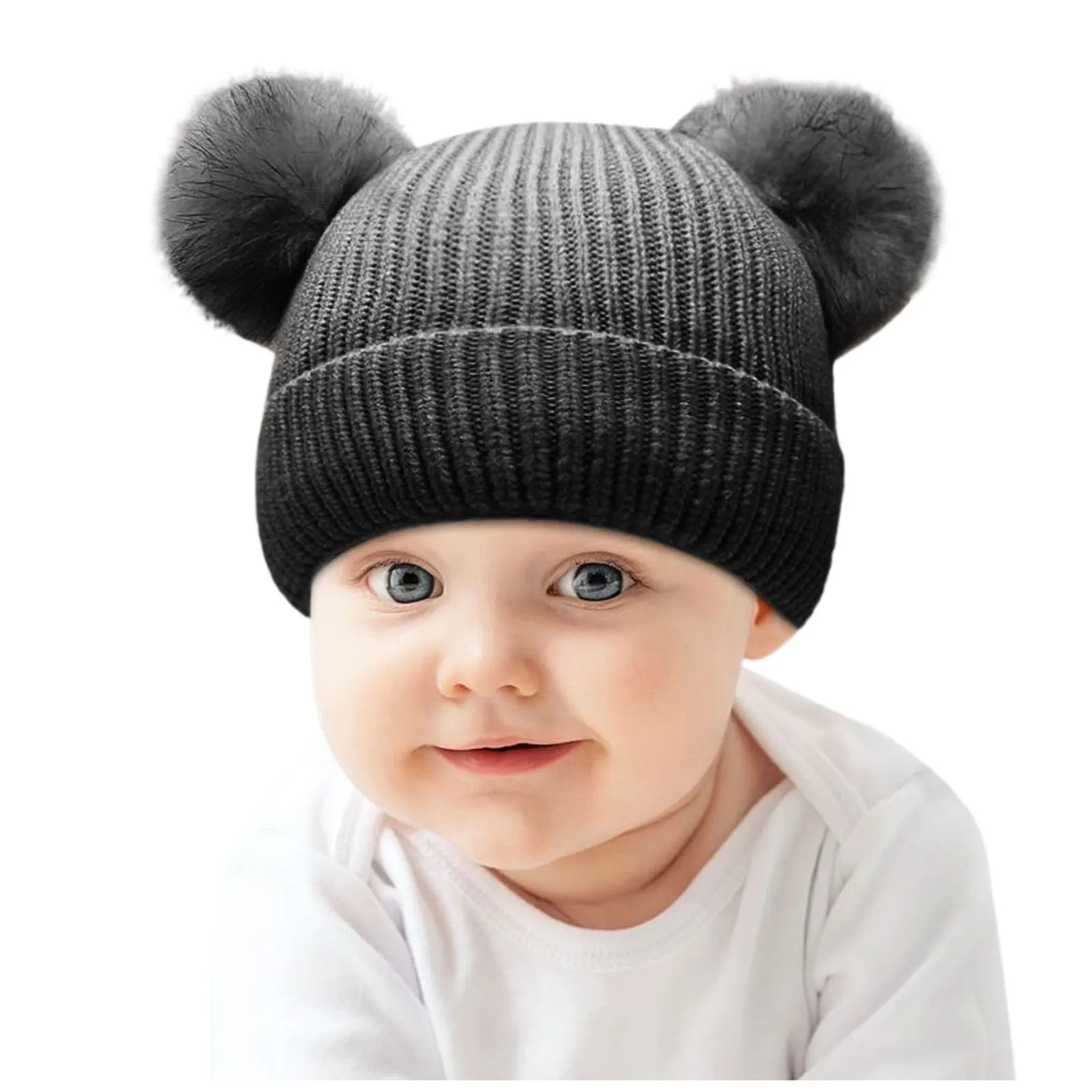 

Hat Hats Cable Winter Detachable Knit Ears With Ball Beanie Cap Children's Cute Soft Warm Baseball Caps Adjustable Cap