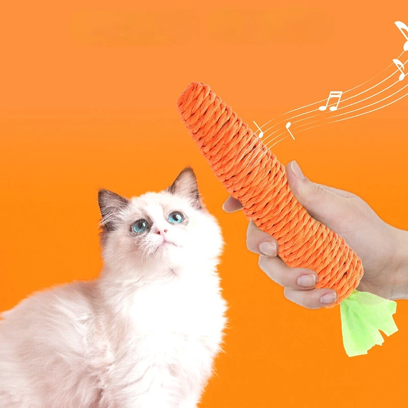Cat Paper Rope Chew Toys Grinding Gnawing Cleaning Tooth Carrot Toy Bell Sounding Small Animals Toy Pet Supplies Pet Accessories