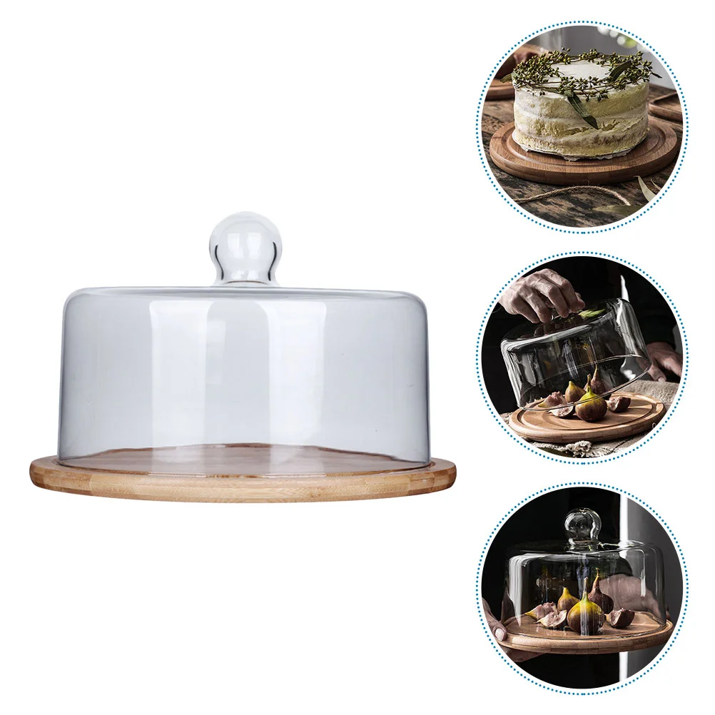 

Round Cake Carrier Glass Cover Protective Tray 21x21cm Decorative Food Hood Bread Displaying Khaki Dessert