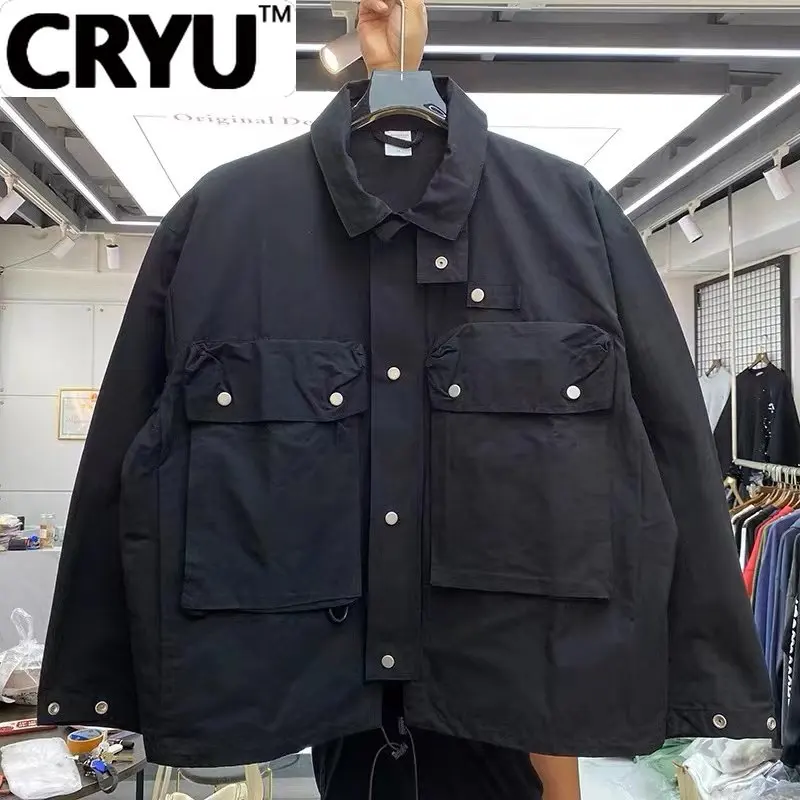 

CRYU Slim style zip jacket with drawstring vertical collar and three-dimensional multi-pocket