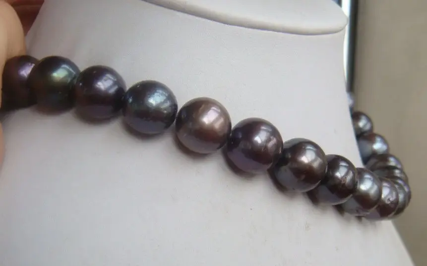 HOT Wholesale  huge natural 9mm natural south sea black pearl necklace 18inch