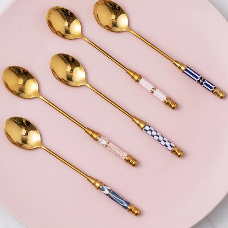 

Stainless Steel Coffee Scoops Tea And Coffee Mixing Spoon Gold-plated Dessert Spoon Ceramics For Dessert Coffeeware