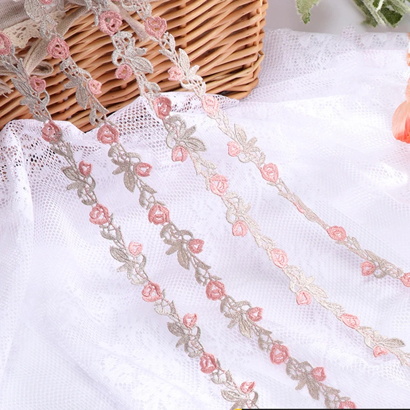 

60Yards Delicate Water Soluble Lace Trimming Pink Flower Fabric Lace Decoration Diy Headscarf Hair Clothing Lace Trim Ribbon 2cm