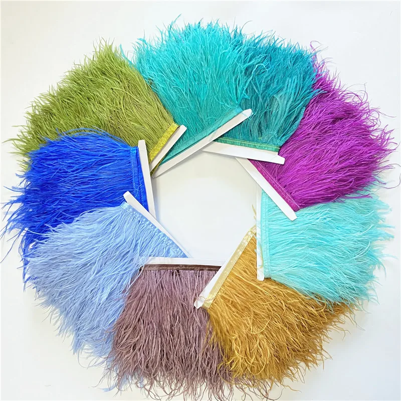

10Meters/Lot Ostrich Feathers Ribbon 8-10CM Tape Handicraft Accessories Costume Black White Ostrich Feather Trim Fringe Plume