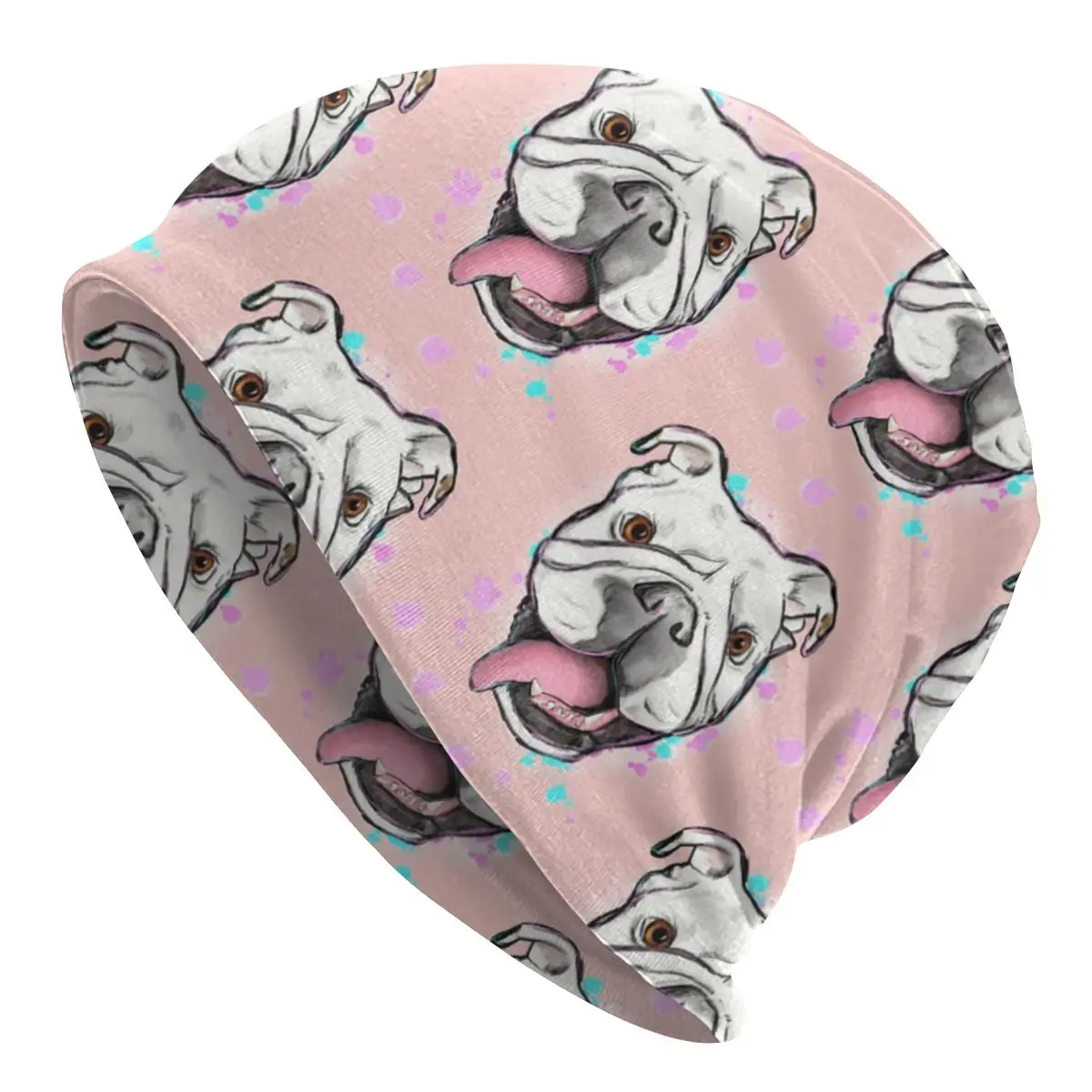 

Модные шапочки с английским бульдогом, облегающие шапочки для мужчин и женщин, зимняя теплая облегающая шапка с напуском, вязаная шапка с ме...