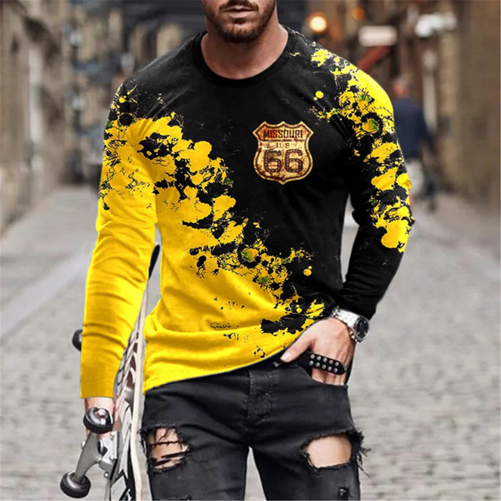 

Футболка мужская Осенняя оверсайз с длинным рукавом и круглым вырезом