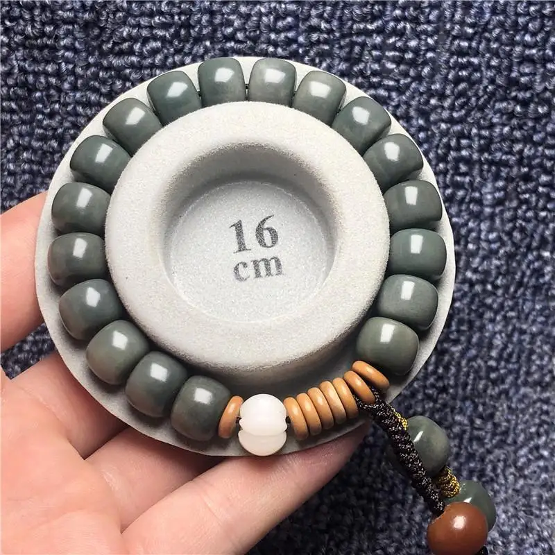 White Jade Bodhi Root Buddha Beads Bracelet Handheld Old Barrel Beads Gray Jade Yin Leather Green Bodhi Bracelet Beads