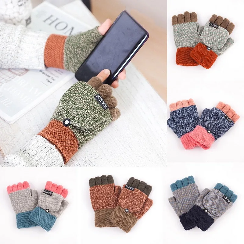 Женские перчатки на полпальца зимние теплые ранние вязаные без пальцев для