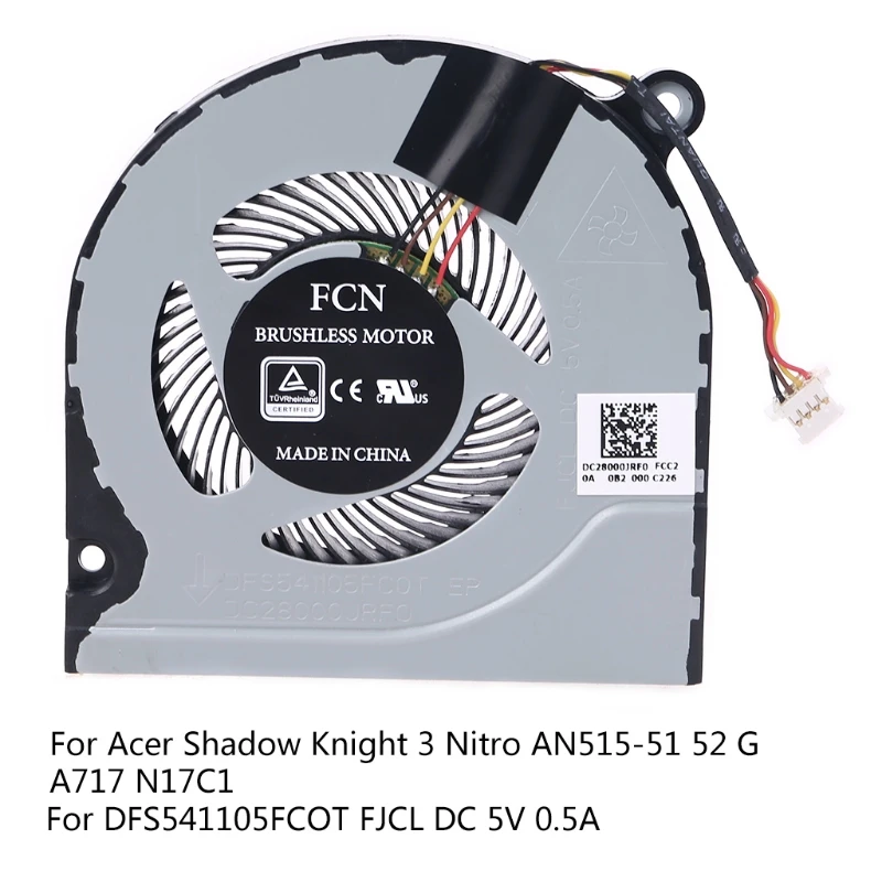 

Laptop CPU Cooling Fan for acer Shadow Knight 3 Nitro AN515-51 52 G A717 N17C1 for DFS541105FCOT FJCL DC 5V 0.5A