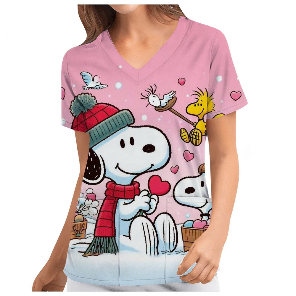 Карманная женская футболка униформа медсестры с v-образным вырезом Y2k одежда Snoopy