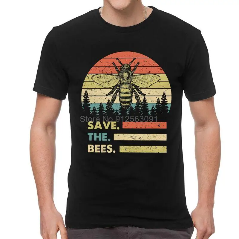 

Vintage Save The Bee Tshirts Men Stylish Tee Tops Cotton T Shirts Short Sleeve Honey Bee Keeper T-shirts Gift Clothes