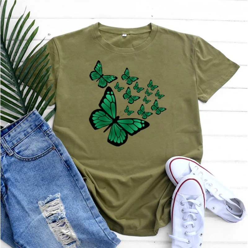 

Creative Big Butterfly Printed graphic t shirts womens crop short sleeve tee Women's cotton t-shirt clothing offer free shipping