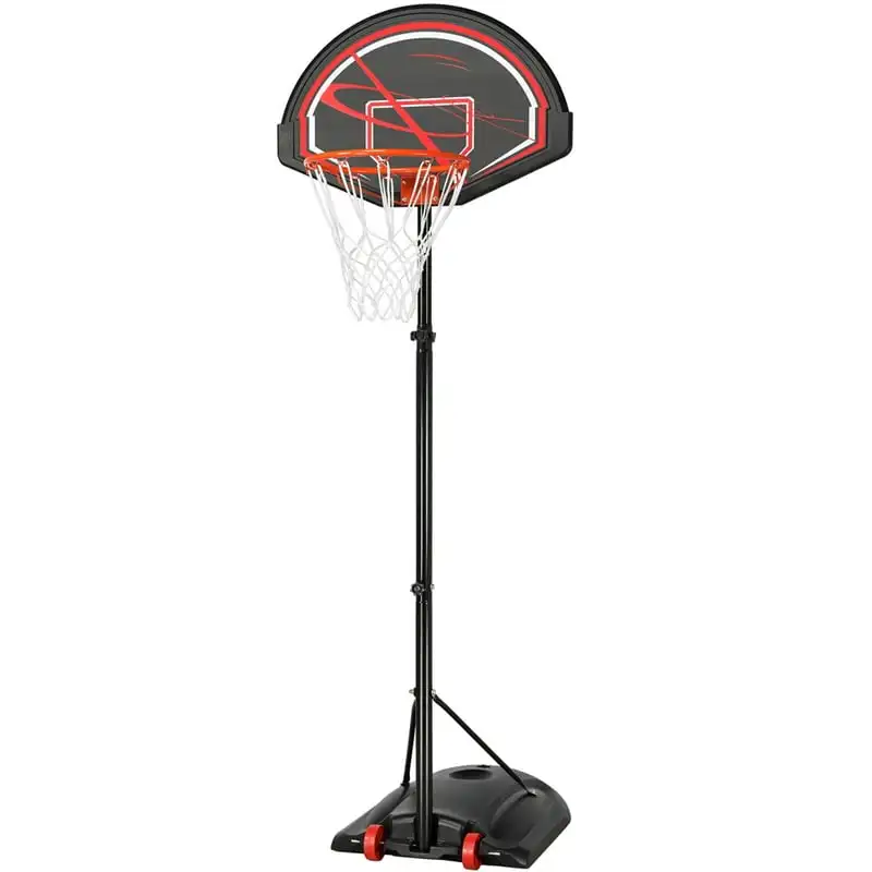 

SmileMart 7 to 9 Ft Portable Basketball System Hoop for Outdoor Indoor, Black /Red