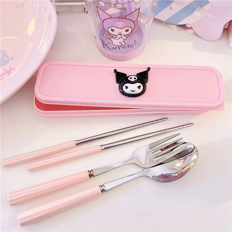 Sanrioed My Melody Cinnamoroll Kuromi керамическая ложка из нержавеющей стали вилка палочки для
