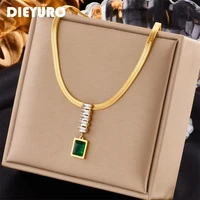 dieyuro 316l stainless steel green crystal long pendant necklace for women vintage snake chain girls neck jewelry wedding gift