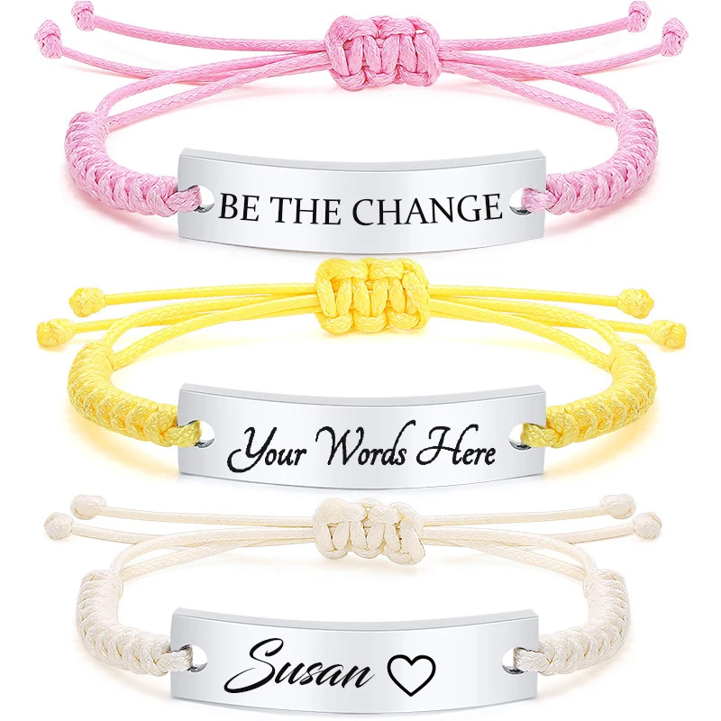 

Custom Inspirational Love Messages Bracelets for Women,Braided Rope Chain Wristband to Daughter from Mom Dad Birthday Gifts