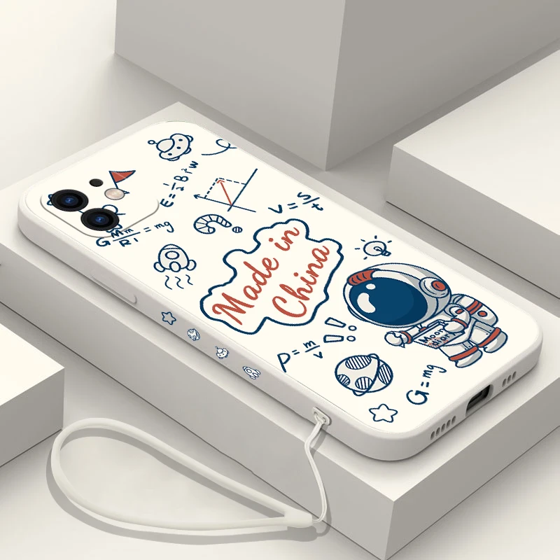 Cartoon Astronauts Phone Case For Samsung A53 A50 A12 A52 A52S A51 A72 A71 A73 A81 A91 A32 A22 A20 A30 21S 4G 5G with Hand Strap