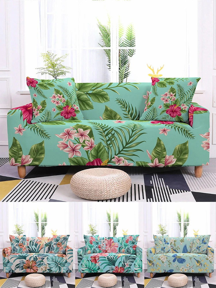 

Tropic Floral Leaves Print Sofa Cover Elastic Detachable Couch Cover For Hotel Banquet Decor Dustproof Sofa Slipcover Protector