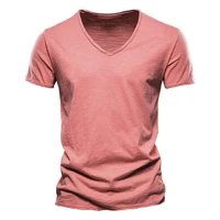 2022 summer brand 100 cotton short sleeve t shirts man pure color business v neck t shirt for men plus size high quality tops