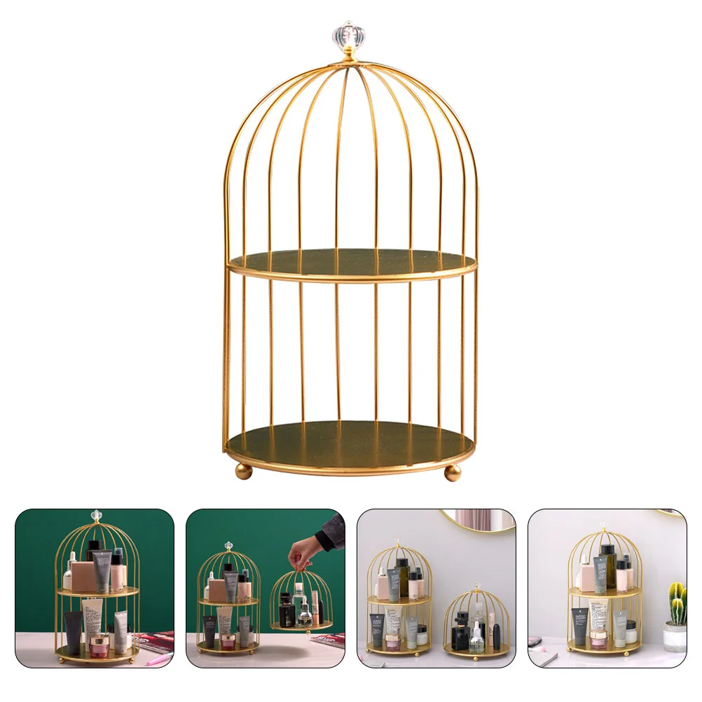 

Makeup Vanities Bird Cage Storage Rack Decor Shelf 35.5x20cm Cosmetics Golden Wrought Iron Girl