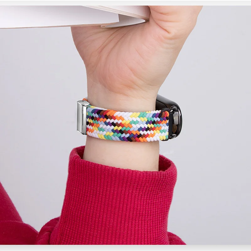 14mm Nylon Loopback Watchband for Xiaomi Mi Band 8 Smartwatch Woven Wristband for Miband 8 Series Snap One Piece Bracelet Strap