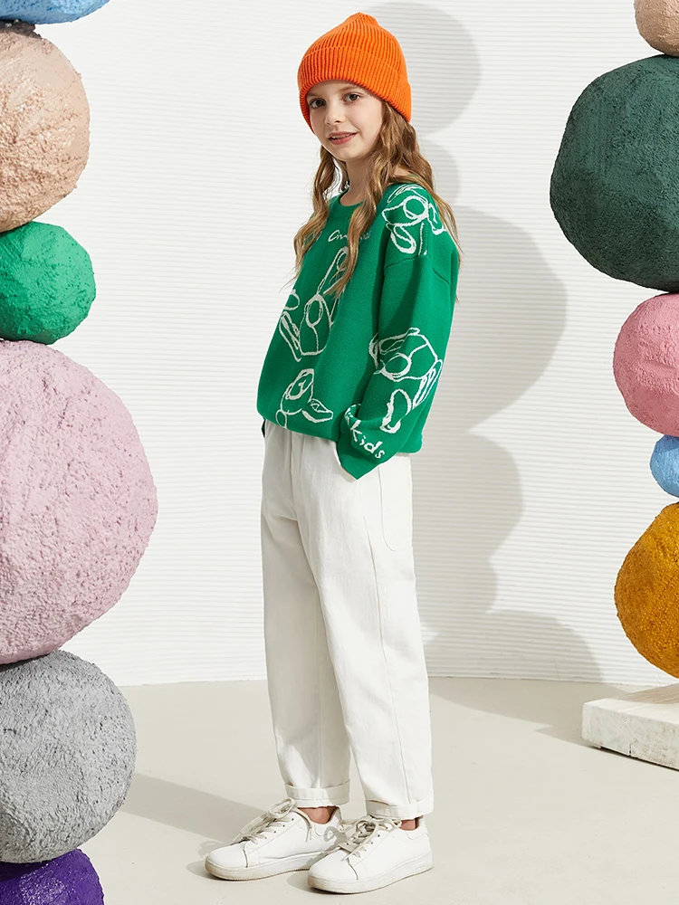 Детский свитер amii для девочек модные вязаные топы с принтом девочек-подростков