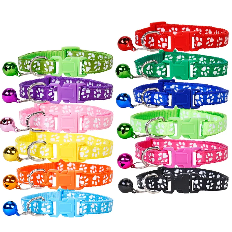 

Pet Supplies Colorful Cute Bell Collar Adjustable Buckle Cat Collar Footprint Personalized Kitten Collar Small Dog Jewelry
