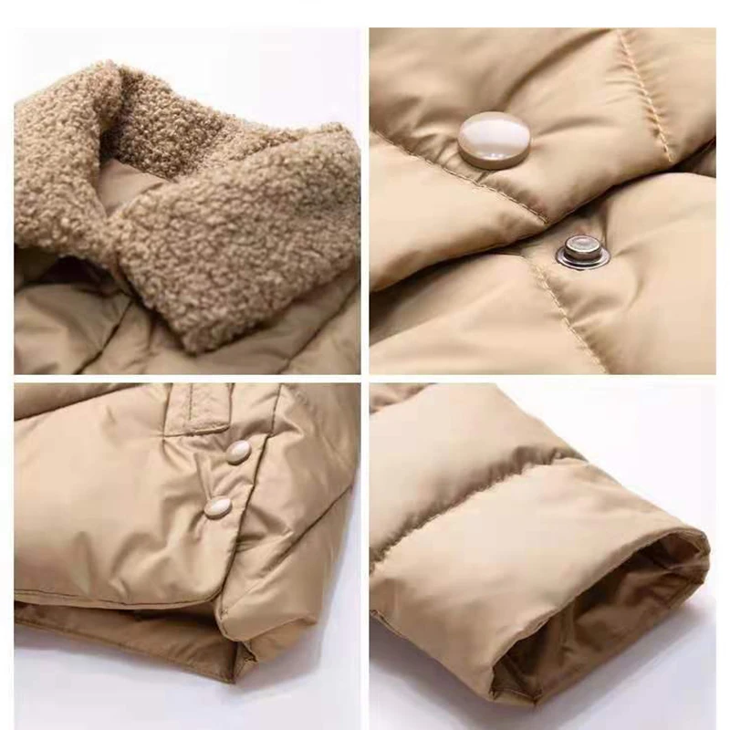 Winter Warm Jacket Women Ultra Light Down Cotton Parka Lamb Wool Collar Short Padded Parkas   Female Casual Comfort Coat