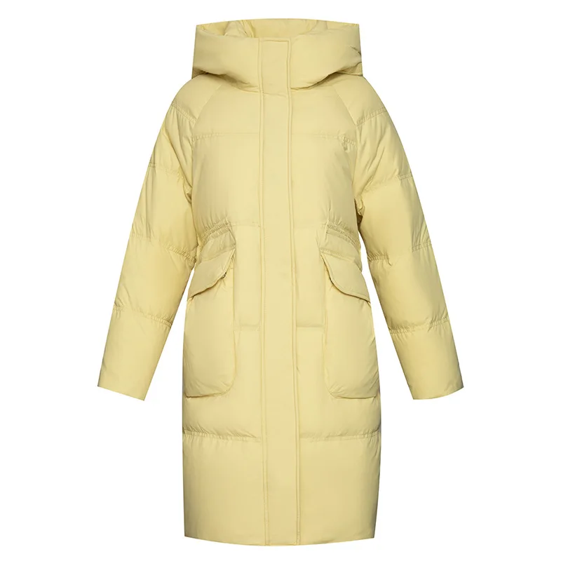 JAZZEVAR Mid-length Hooded Down Jacket Women's Winter 2022 New Fashion White Duck-down Warm Coat