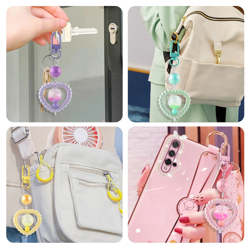 1 шт. кольцо-брелок с акриловыми бусинами в форме сердца