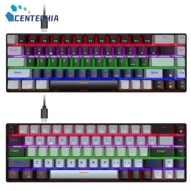 

Портативная механическая клавиатура с 68 клавишами, игровая Проводная клавиатура с красной осью, Type-c, компьютерные аксессуары, Rgb подсветка